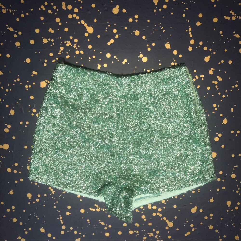NWOT Sparkly Green Sequin Glitter Trendy Shorts
